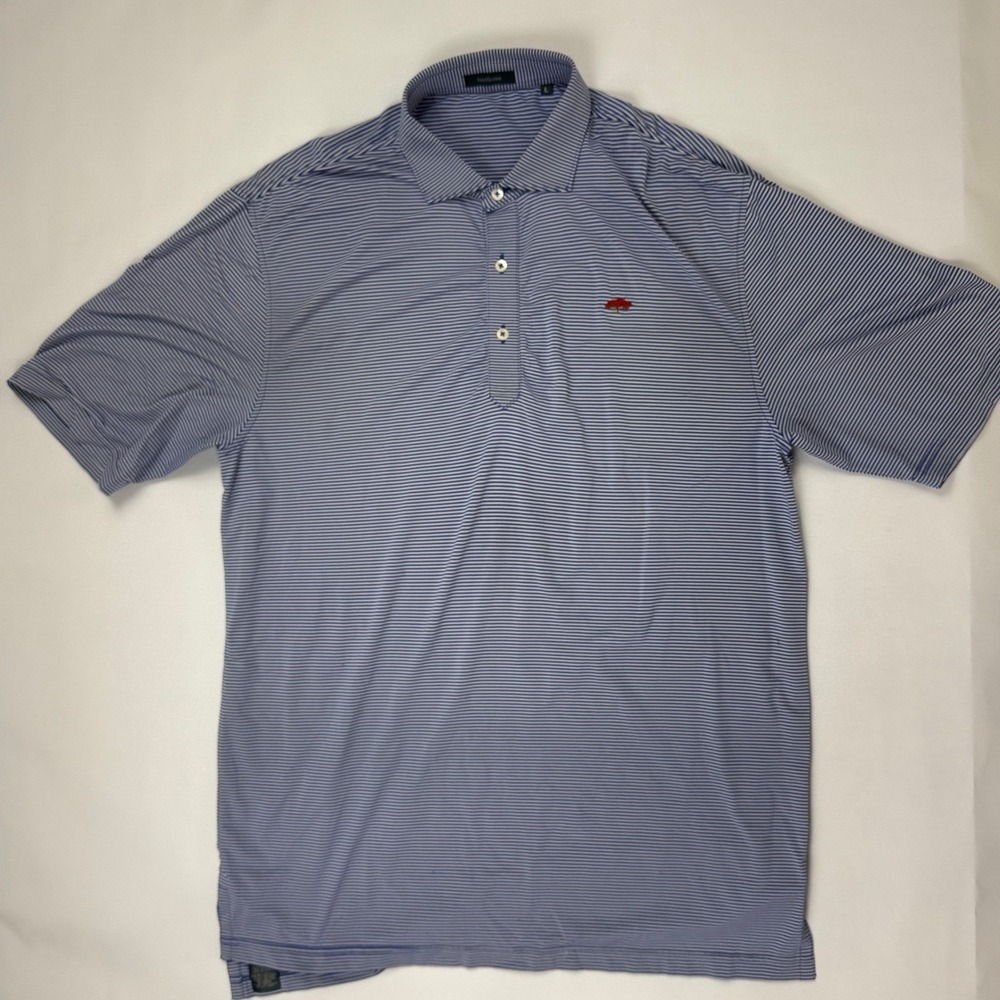 Turtleson Mens Performance Polo Shirt Large Blue White Striped Golf Short Sleeve